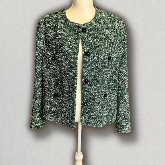 NWOT Mango Tweed Jacket with Buttons in Green & Black Women’s Plus Size 2XL - Picture 2 of 16